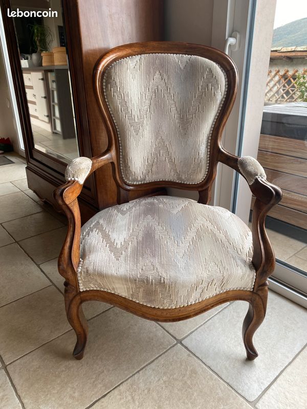 Fauteuil Cabriolet Louis Philippe Ancien / Tissu Moderne (image 3)