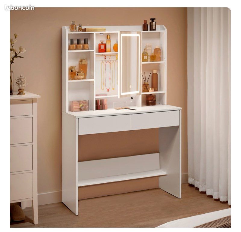 Juskys Coiffeuse Zoey avec éclairage LED, Miroir, tiroir, 3