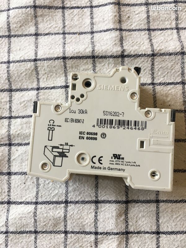 Disjoncteur siemens 5SY6202-7 MCB c2 400v , 2 pôles , double (image 3)