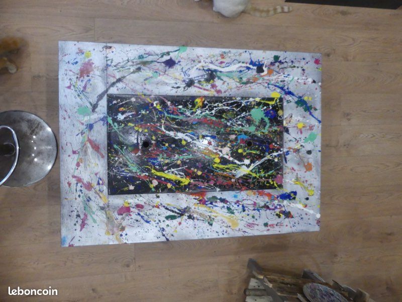 Table bois avec plateau verre noir (image 1)