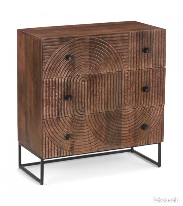 Commode 6 tiroirs bois massif manguier sculptée – Anaya (image 3)