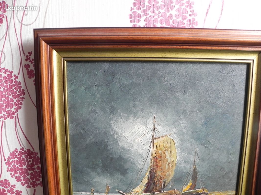 Beau tableau HST marine, bateaux signé Belfort (image 3)