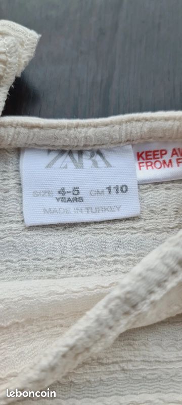 Haut Fille Zara Taille 11-12 Ans - Coton/élasthanne, Couleur Ivoire, Manches Longues