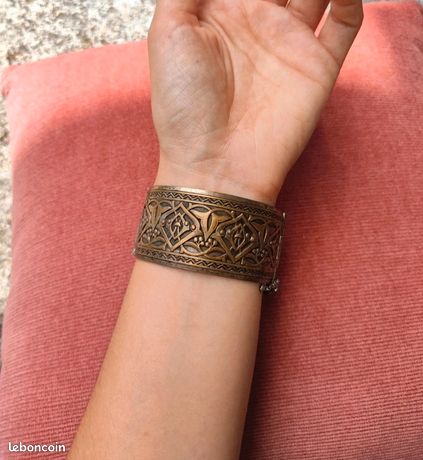 Bracelet Art Déco Vintage Années 30 Fabon Paris Métal Argenté - Longueur 19cm, Décor Floral