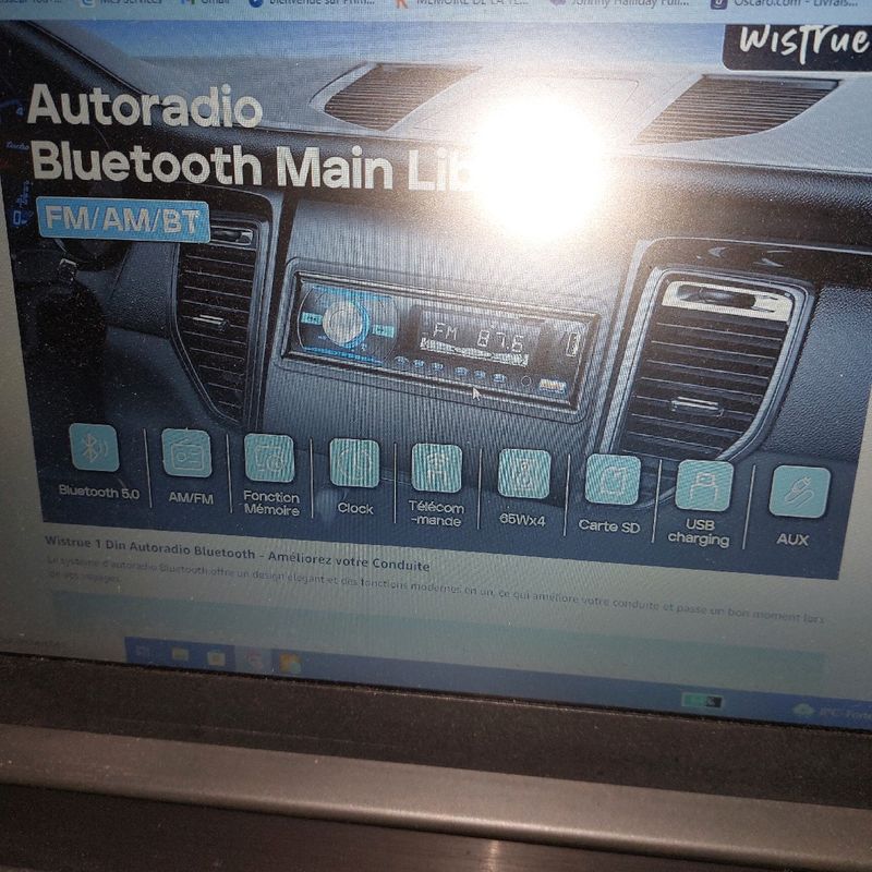 Autoradio Bluetooth Mains Libres, Wistrue FM/AM Poste Radio Voiture  Bluetooth avec Télécommande, Supporte 2 USB/AUX in/SD/TF/WMA/WAV/MP3  Player, 1 DIN