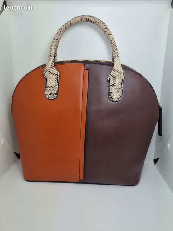 Sac à main M&S Collection marron cognac anses effet serpent (image 2)