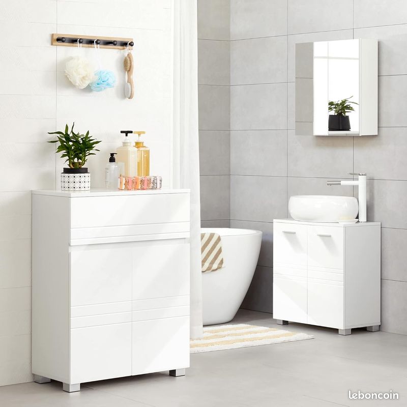 Meuble de Rangement Polyvalent : Armoire de Salle de Bain avec Tiroir et Étagère Ajustable, 60 x 30 x 80 cm, Blanc (image 5)