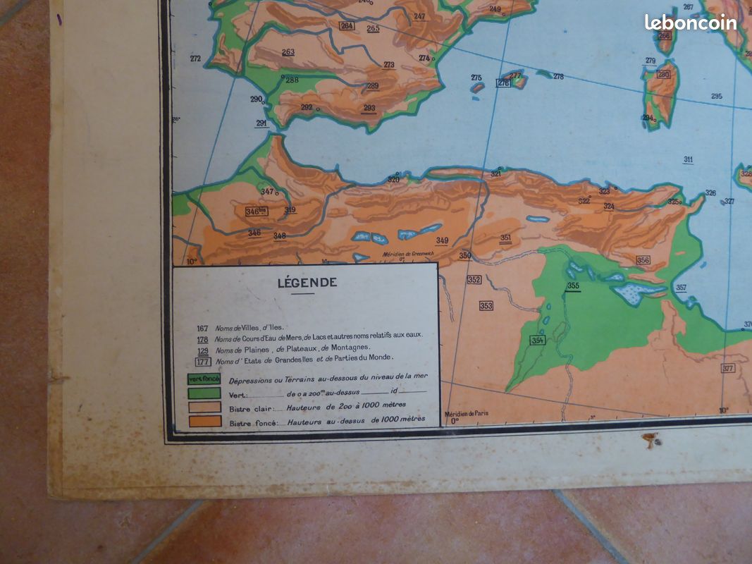 Carte scolaire ancienne N°12/12bis Europe / Relief du sol Vidal