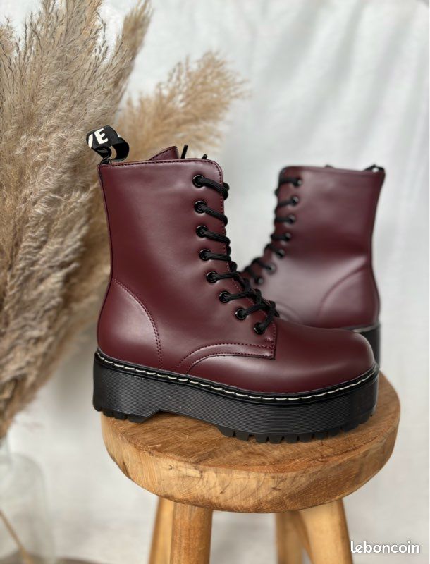 Bottines à lacet bordeaux femme Chaussures