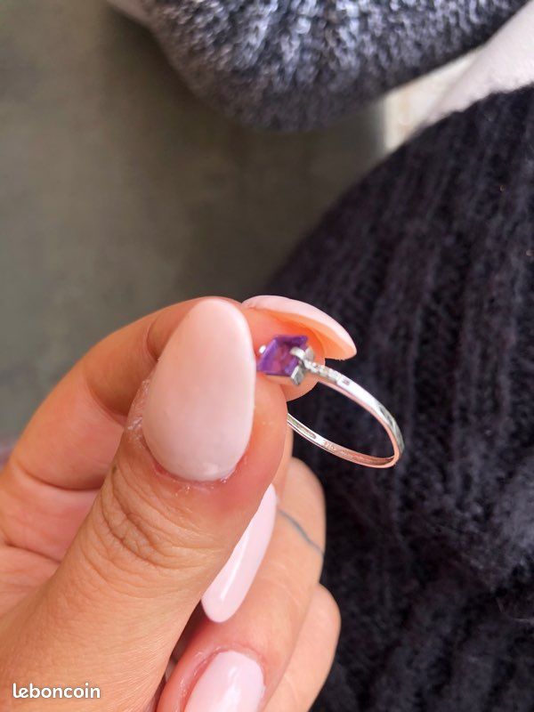 Bague Or blanc Amethyst et Diamant (image 3)