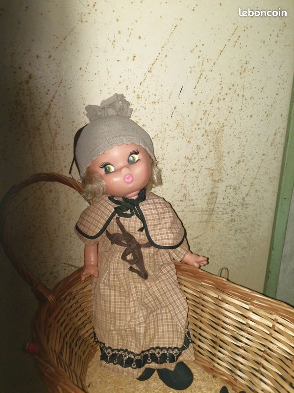 Panier En Osier Et Valise Vintage Avec Accessoires Pour Poupée - Jeu D'imitation Ancien Pour Enfant