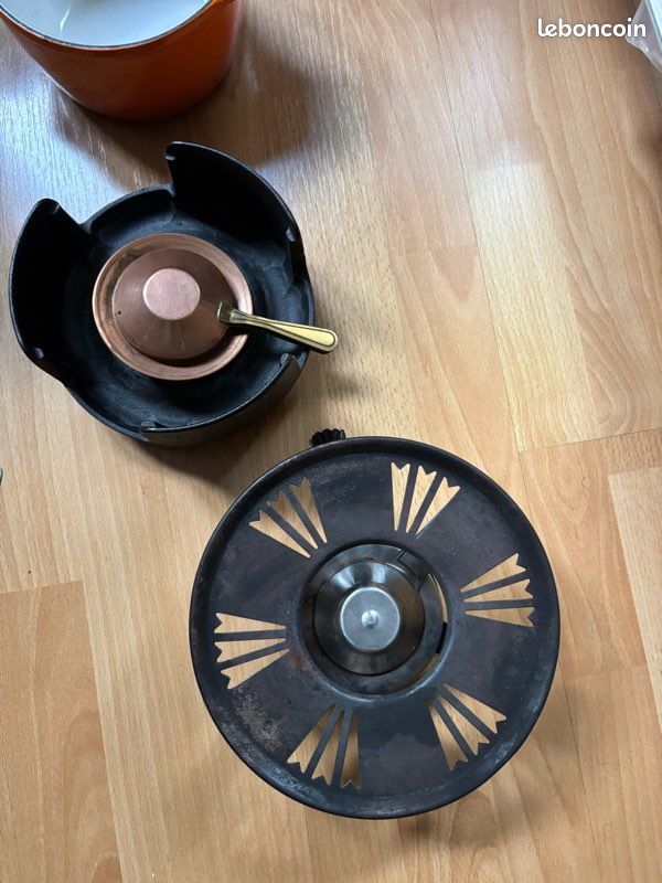 Service à fondue vintage en fonte émaillée orange Nomar avec boîte d’origine (image 6)
