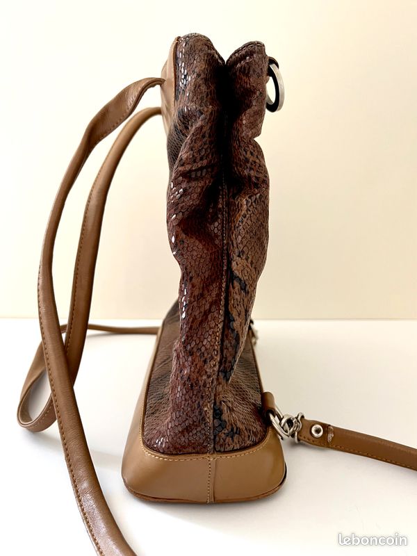 Sac à main/ à dos Actuel Paris camel python, vintage chic, femme, assez bon état (image 3)