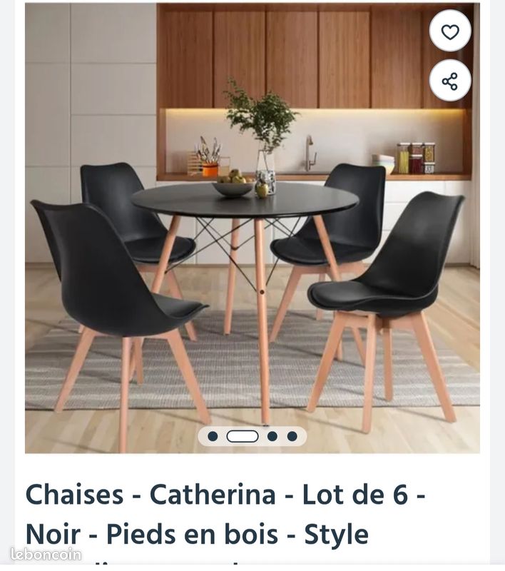 Lot De 6 Chaises Scandinaves Catherina – Noir – Piètement Bois – Fabriquées En France