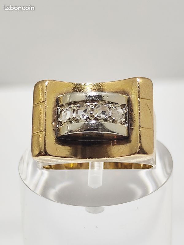 Bague En Or 18 Carats Avec Diamants - Style Tank/éternité - Taille 53 - Occasion