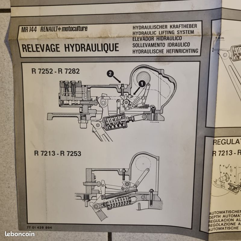 Affiche technique originale d'époque CONCESSIONNAIRE TRACTEUR RENAULT POINT ARRIERE R 7213 R 7252 R 7253 R 7282 et RELEVAGE HYDRAULIQUE (image 3)