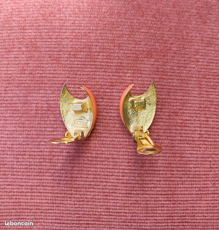 Boucles D'Oreilles Dorées Émaillées ORENA Paris - Occasion Très Bon État