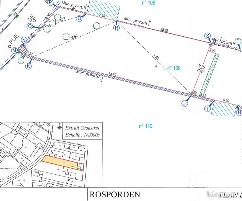 Terrain constructible en plein centre-ville de 609m2 · à Rosporden · 65 000 €