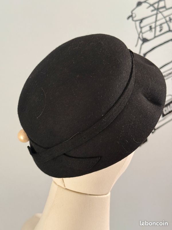 Vintage années 50 chapeau feutre noir (image 3)