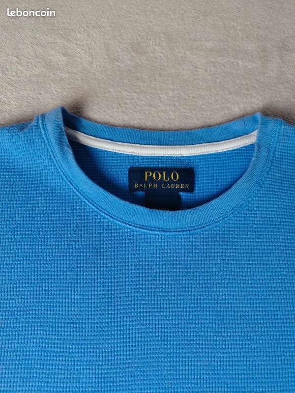 Pull col rond nid d'abeille Ralph Lauren / taille L / couleur bleu / (image 5)