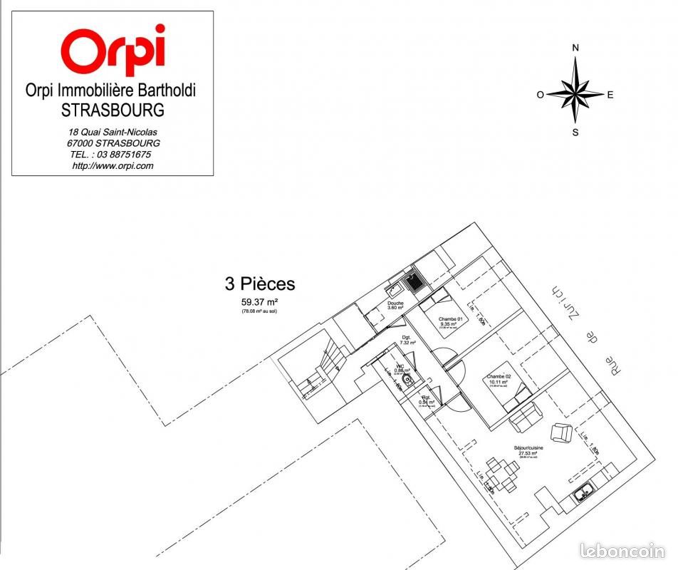 Appartement 3 pièces 59 m² · à Strasbourg · 59 m² · 169 000 €