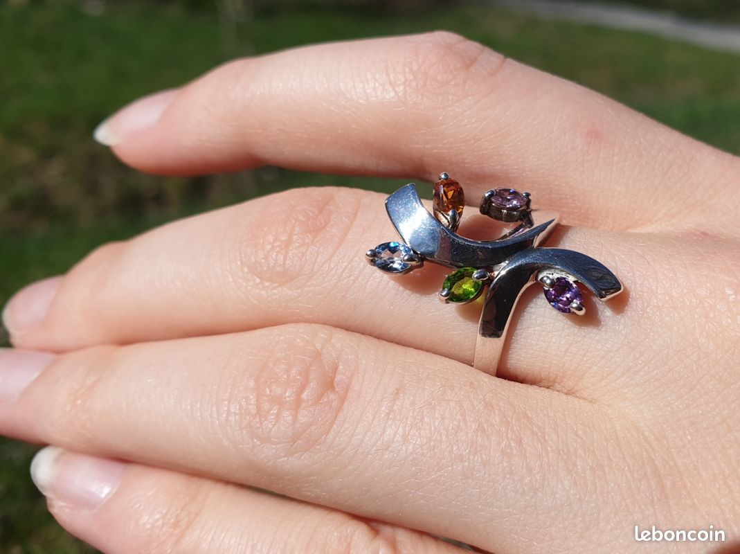 Bague argent massif et pierres semi-précieuses- Poinçons Bijou