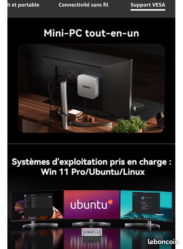 Matrix Mini M1 Mini PC - AMD Ryzen 7 6800H (8C/16T, jusqu'à 4,7 GHz), Mini Ordinateur de Bureau 16Go LPDDR5 512Go M.2 SSD, Mini Computer avec Écran Triple écran 4K/ WiFi 6/ BT 5.2/ W11 Pro (image 6)