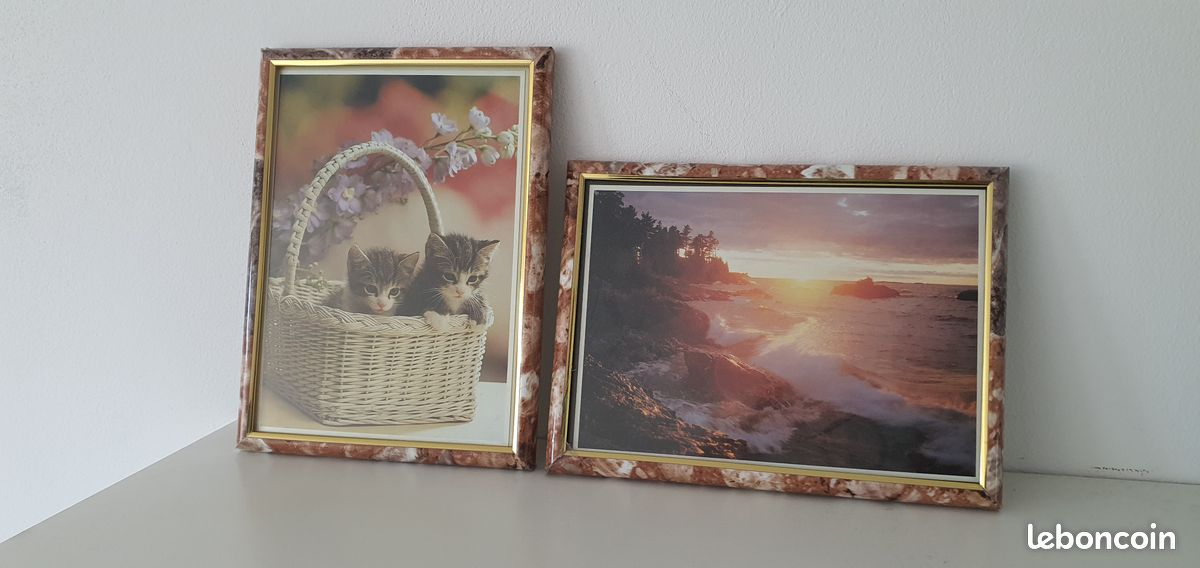 Lot de 2 cadres décoratifs – Chatons & paysage marin (image 1)