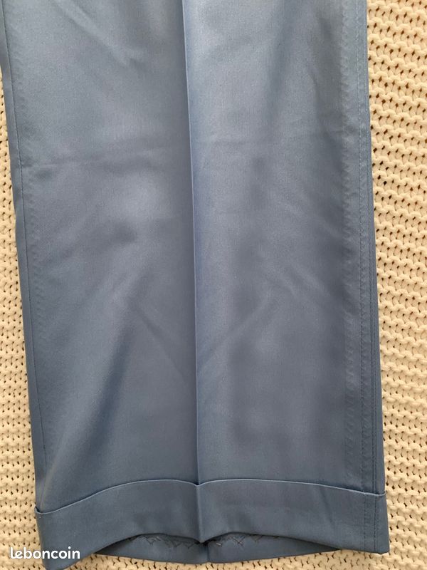 Pantalon Claude Rousseau Bleu Ciel Laine Fine Grande Mesure Bespoke - Taille W40/50L (image 7)