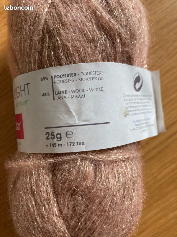 Lot De 10 Pelotes De Laine STRASS LIGHT Phildar 25g écru - Brillant Polyester, Aiguille 3.5, France
