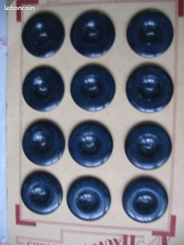 Lot De 12 Boutons Vintage Bleus Panache - Diamètre 2,5 à 2,9 Cm - Occasion - Pour Couture