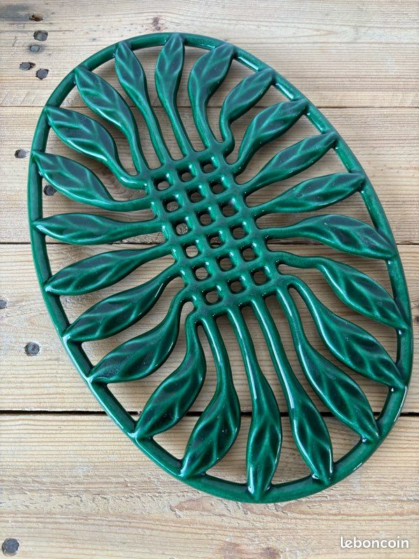 Dessous De Plat Vintage En Fonte émaillée - Vert - Décor De Cuisine Rétro
