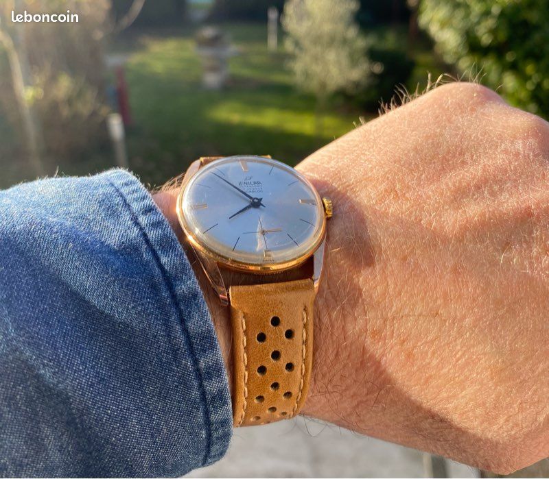 Montre Vintage ENICAR ULTRASONIC - Boîtier Plaqué Or 34mm, Mouvement Mécanique Suisse Années 60