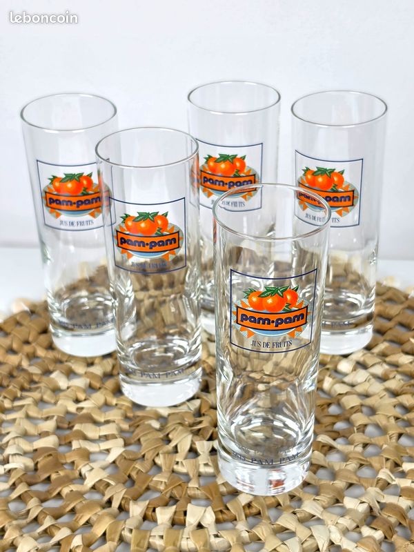5 verres hauts Pam-Pam jus de fruits vintage (image 1)