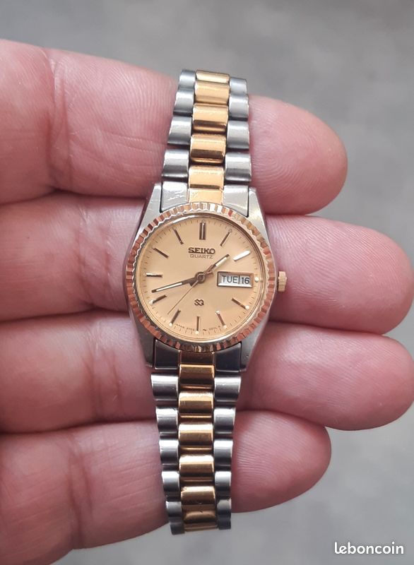Montre Femme SEIKO Quartz Acier Argenté Doré D'origine D'occasion Bon État Fonctionnel (image 2)