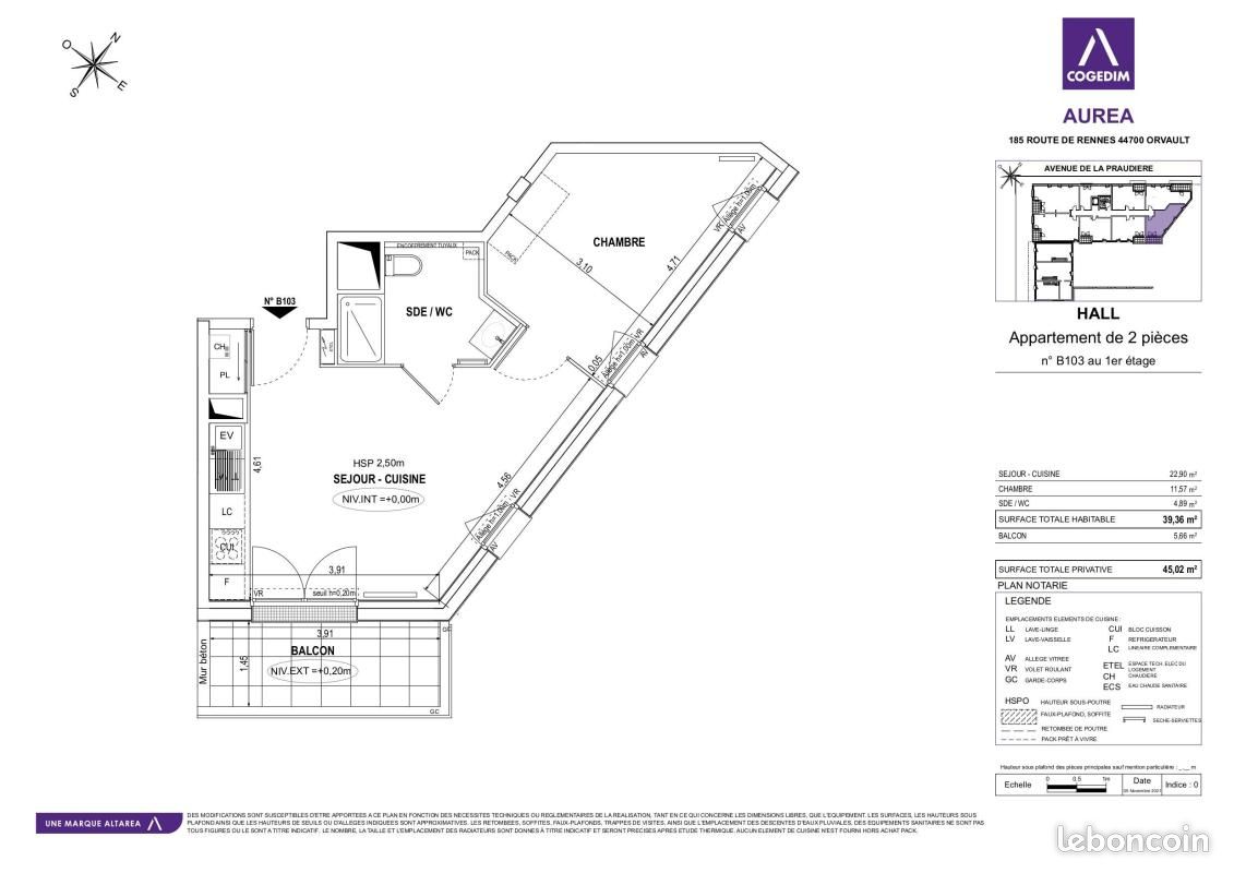 Appartement 2 pièces 39 m² · à Orvault · 39 m² · 588 €/mois