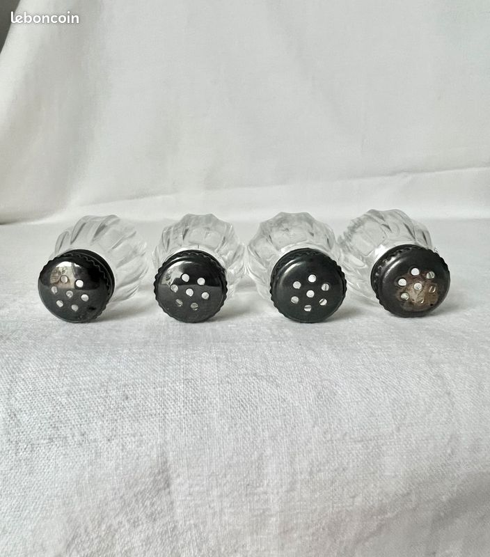 SALIÈRES POIVRIÈRES Ens 4 Cristal et Argent Sterling Birks