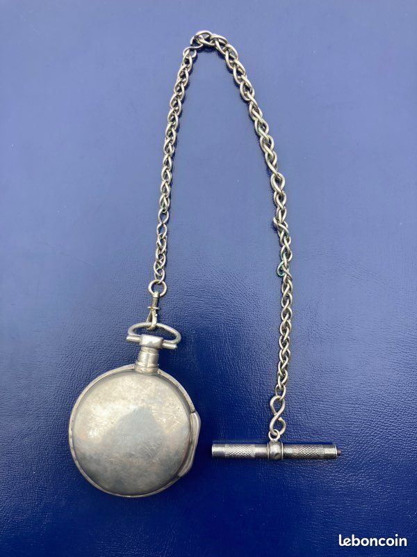 Chaîne De Montre De Poche Ancienne En Argent Massif 925 - Style Vintage 19e Siècle - Occasion