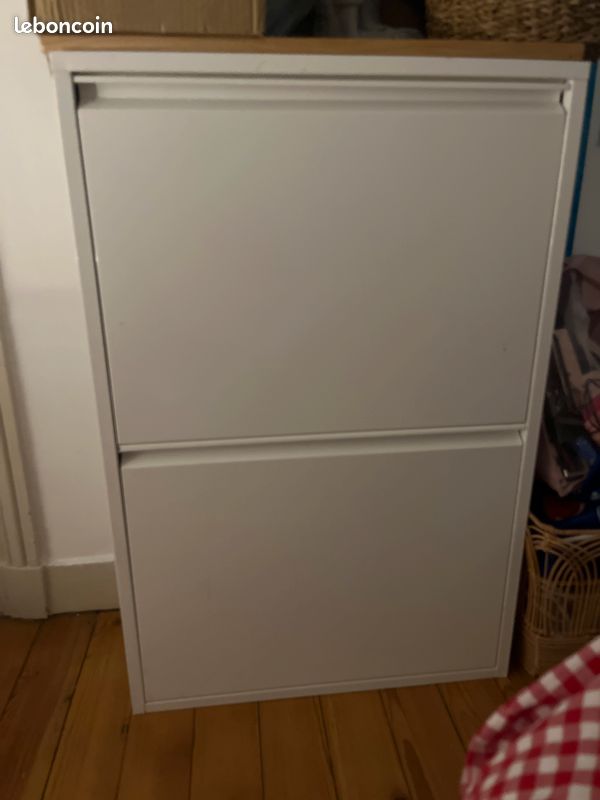 Meuble blanc couloir cuisine rangement poubelle 4 compartiment (image 1)