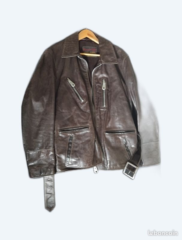 Blouson cuir véritable italien Stewart – style biker – très bon état (image 1)