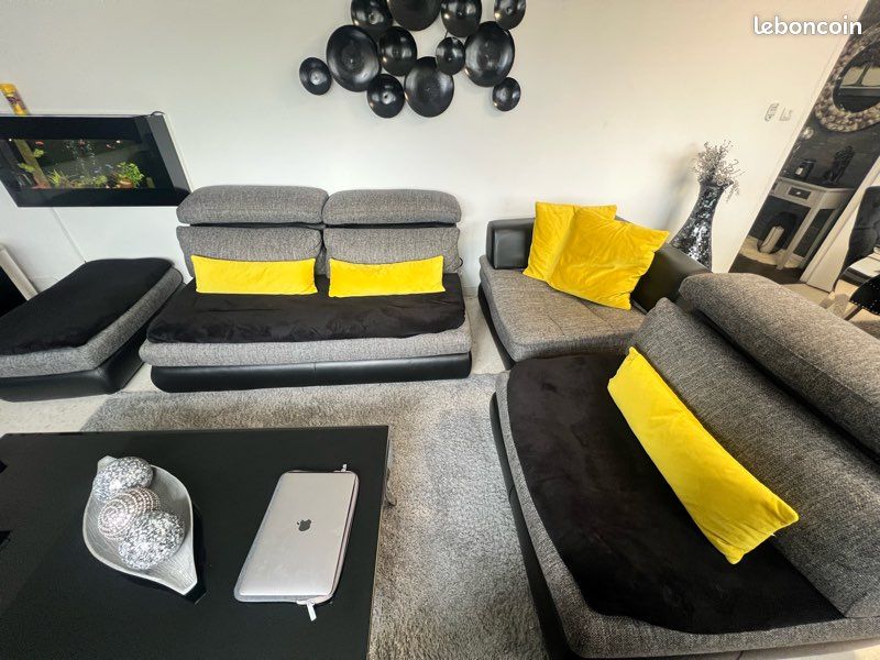 Magnifique canapé XXL (gris anthracite chiné et base cuir) (image 6)