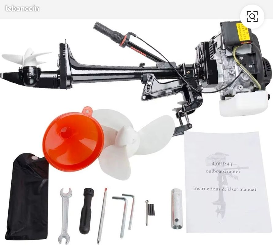 Moteur Hors-bord 4 Temps 55 Cc – 2,9 KW, CDI, Refroidissement Air, Rotation 360° (marche Arrière), Démarrage Manuel, Réservoir 1,4 L