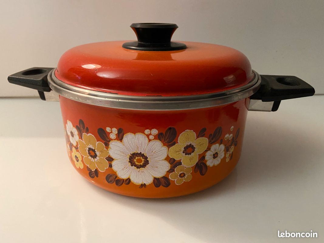 ANCIENNE COCOTTE MARMITE faitout tôle émaillée Vintage Induction & Gaz £31.79 - UK