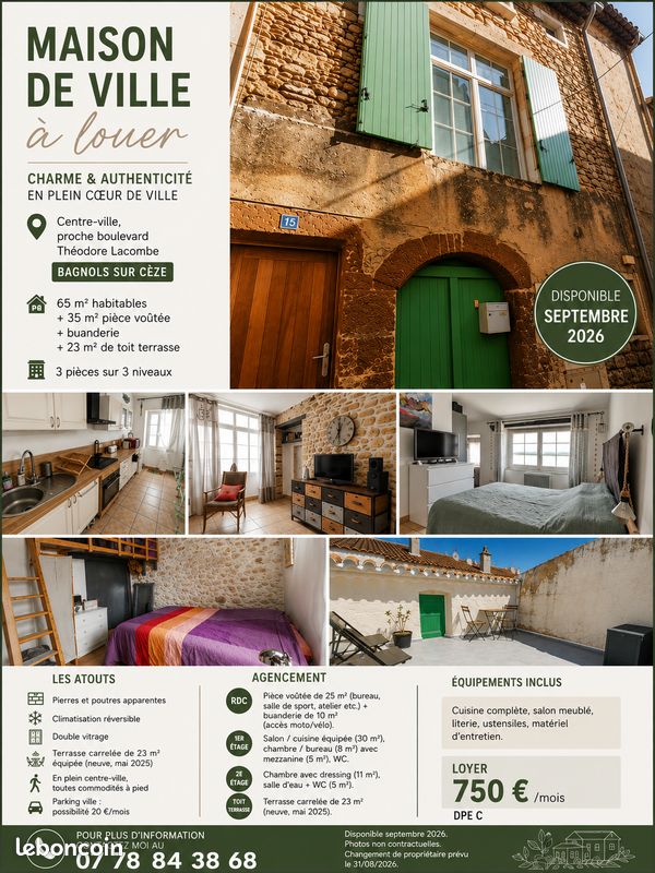 Maison 3 pièces 65 m² · à Bagnols-sur-Cèze · 65 m² · 750 €