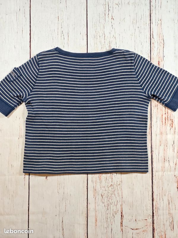 Ralph Lauren T-Shirt Femme M Bleu à rayures Été Classique Chic Vintage Casual Très Bon état (image 4)