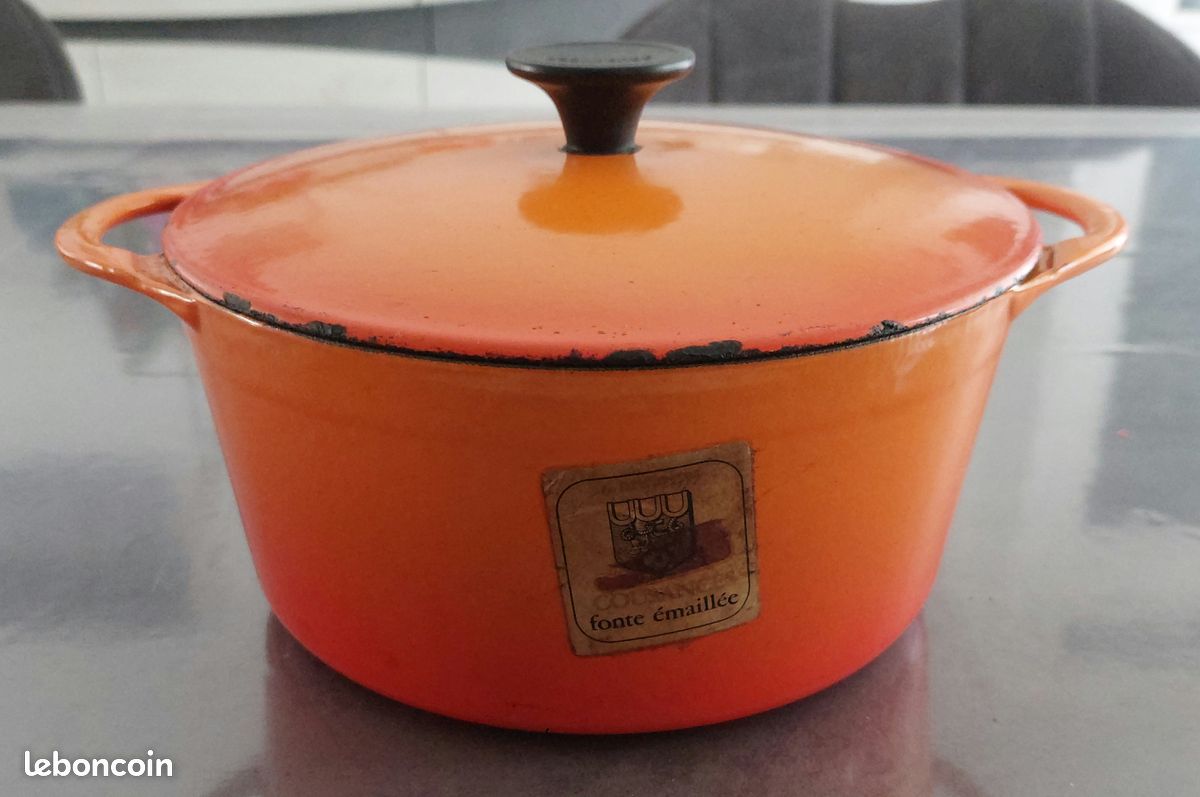 Cocotte En Fonte émaillée Cousances – Vintage – Orange – Ronde