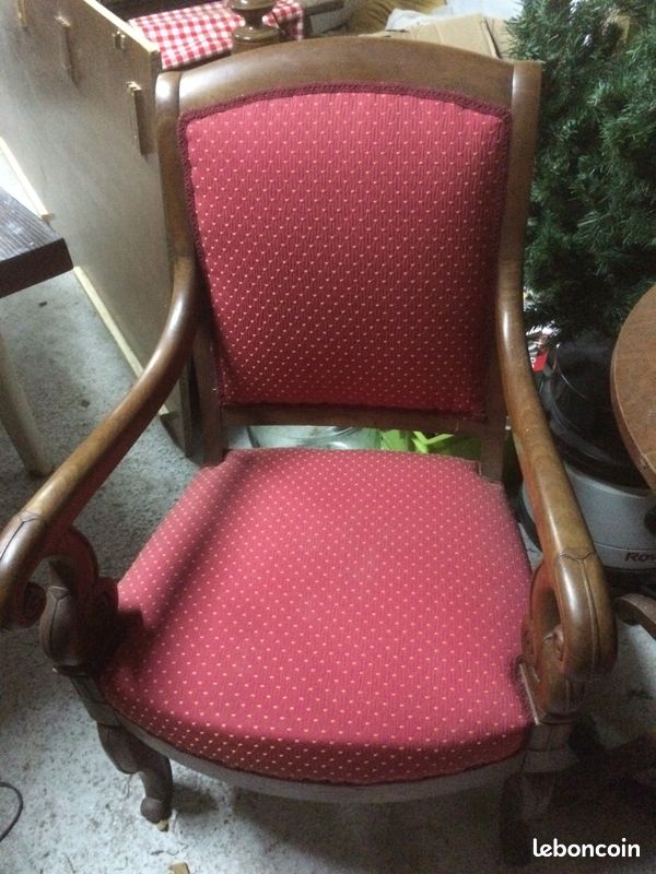 2 fauteuils bois et tissu rouge framboise (image 3)
