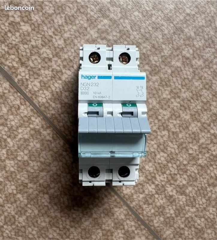 Disjoncteur Hager 32A D32 – Bipolaire 2P – 6kA (image 1)