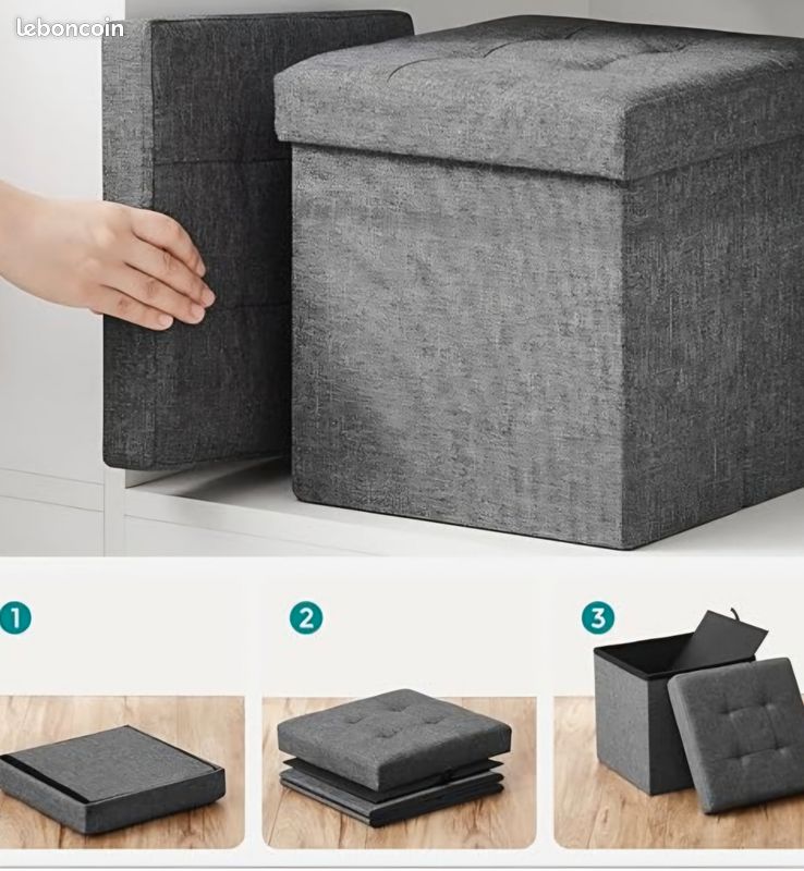 Lot de 3 poufs pliables gris imitation lin (image 6)