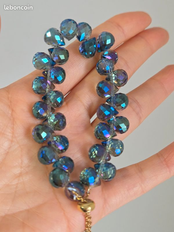 Bracelet élastique Avec Cabochons En Cristal Bleu - Style Rétro - Pour Femme